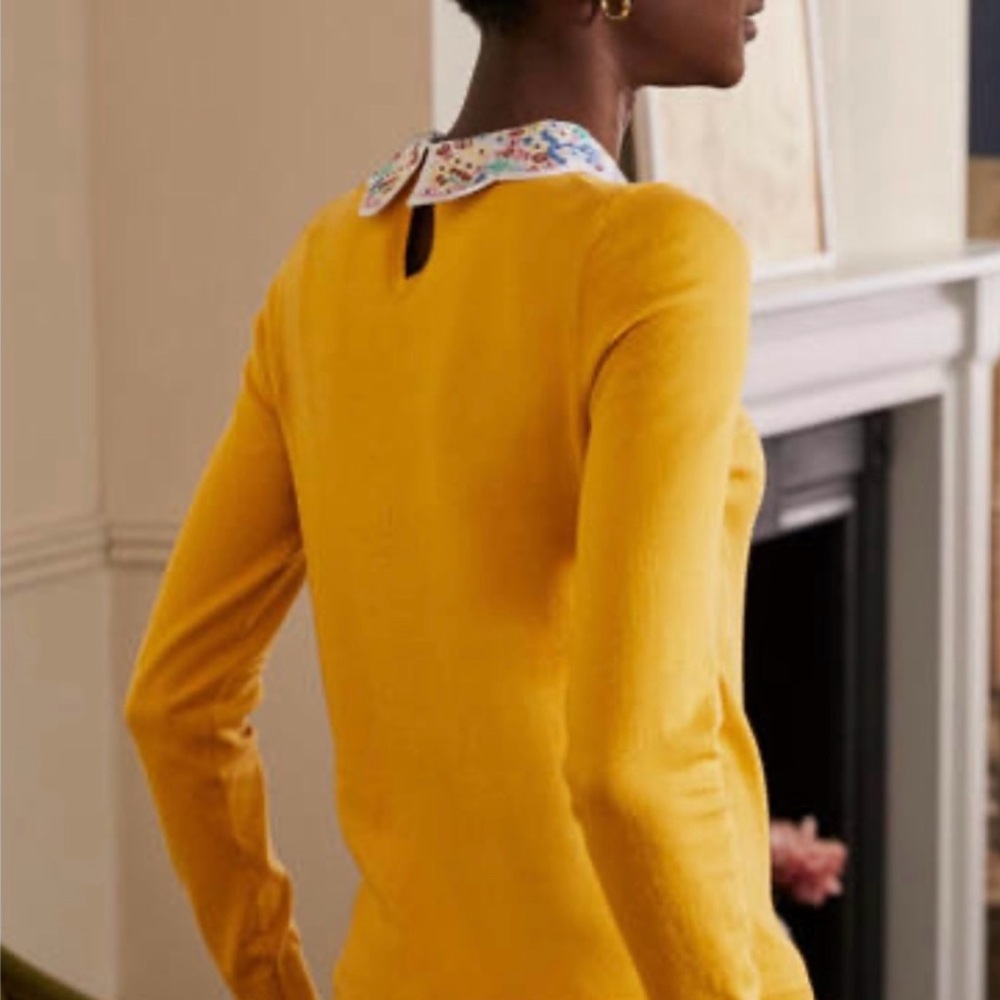 Boden Colette Collar Sweater with Floral Embroidered Collar in Tuscan Sun - Picture 4 of 6